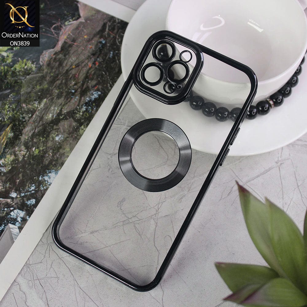 iPhone 12 Pro Cover - Black - New Soft Color Borders Logo Hole With Camera Lense Protection Clear Back Case