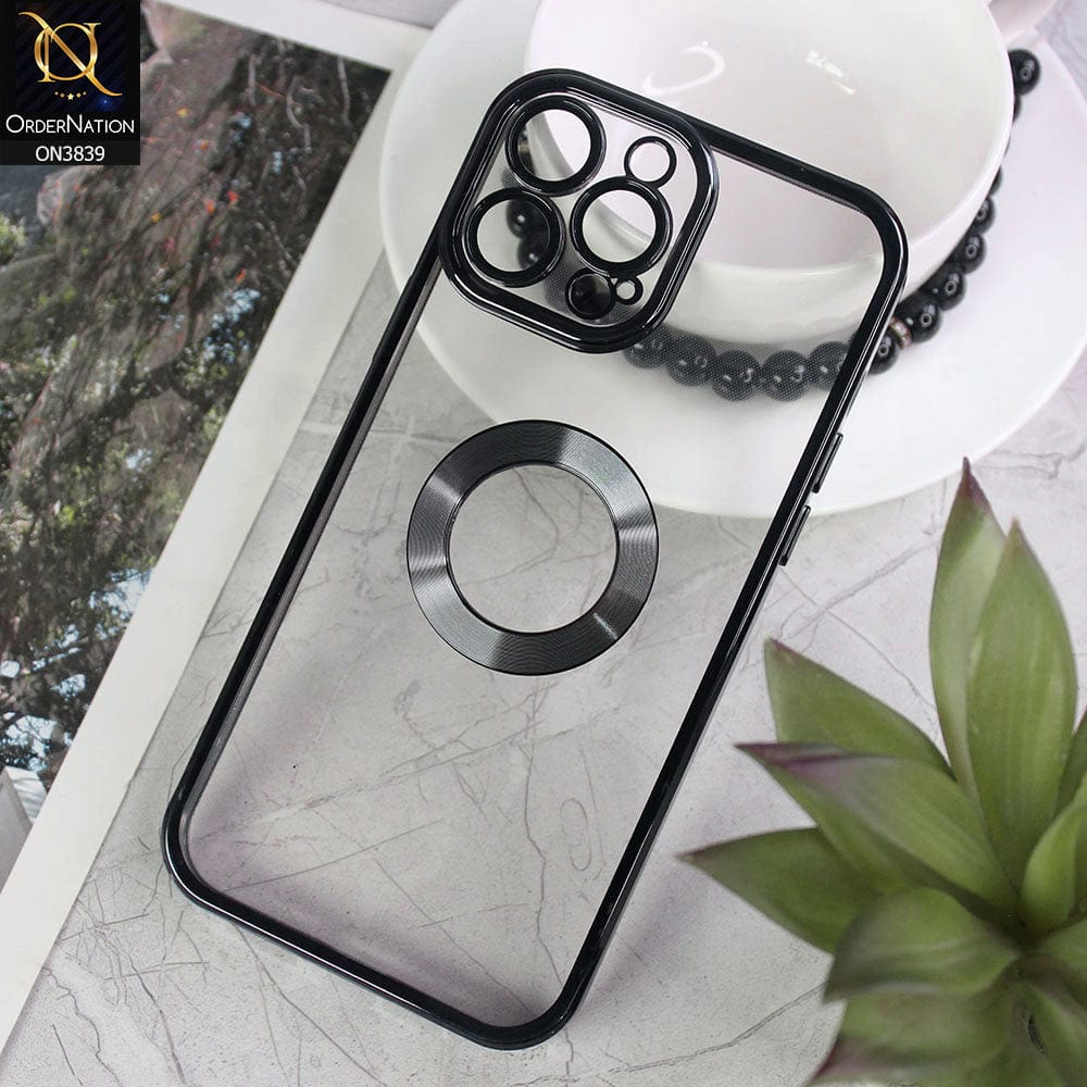 iPhone 12 Pro Max Cover - Black - New Soft Color Borders Logo Hole With Camera Lense Protection Clear Back Case