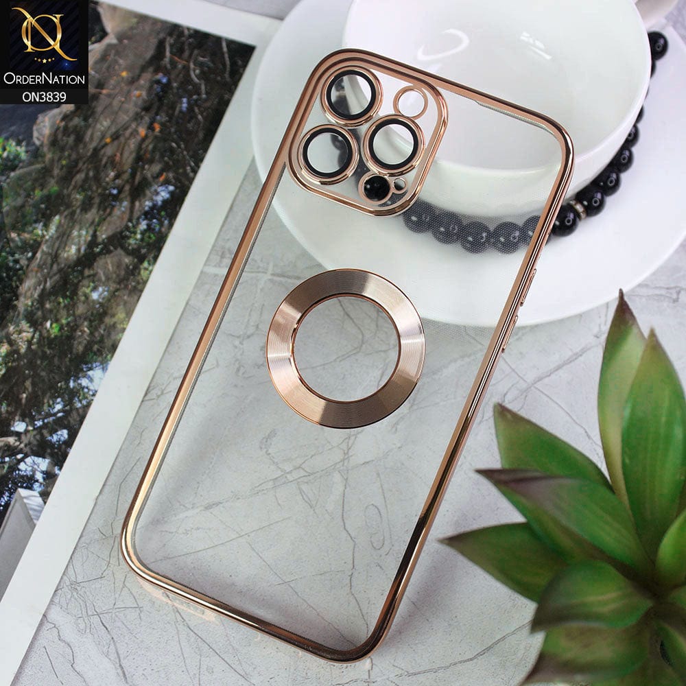 iPhone 14 Pro Max Cover - Golden - New Soft Color Borders Logo Hole With Camera Lense Protection Clear Back Case