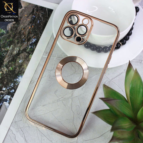 iPhone 14 Pro Cover - Golden - New Soft Color Borders Logo Hole With Camera Lense Protection Clear Back Case