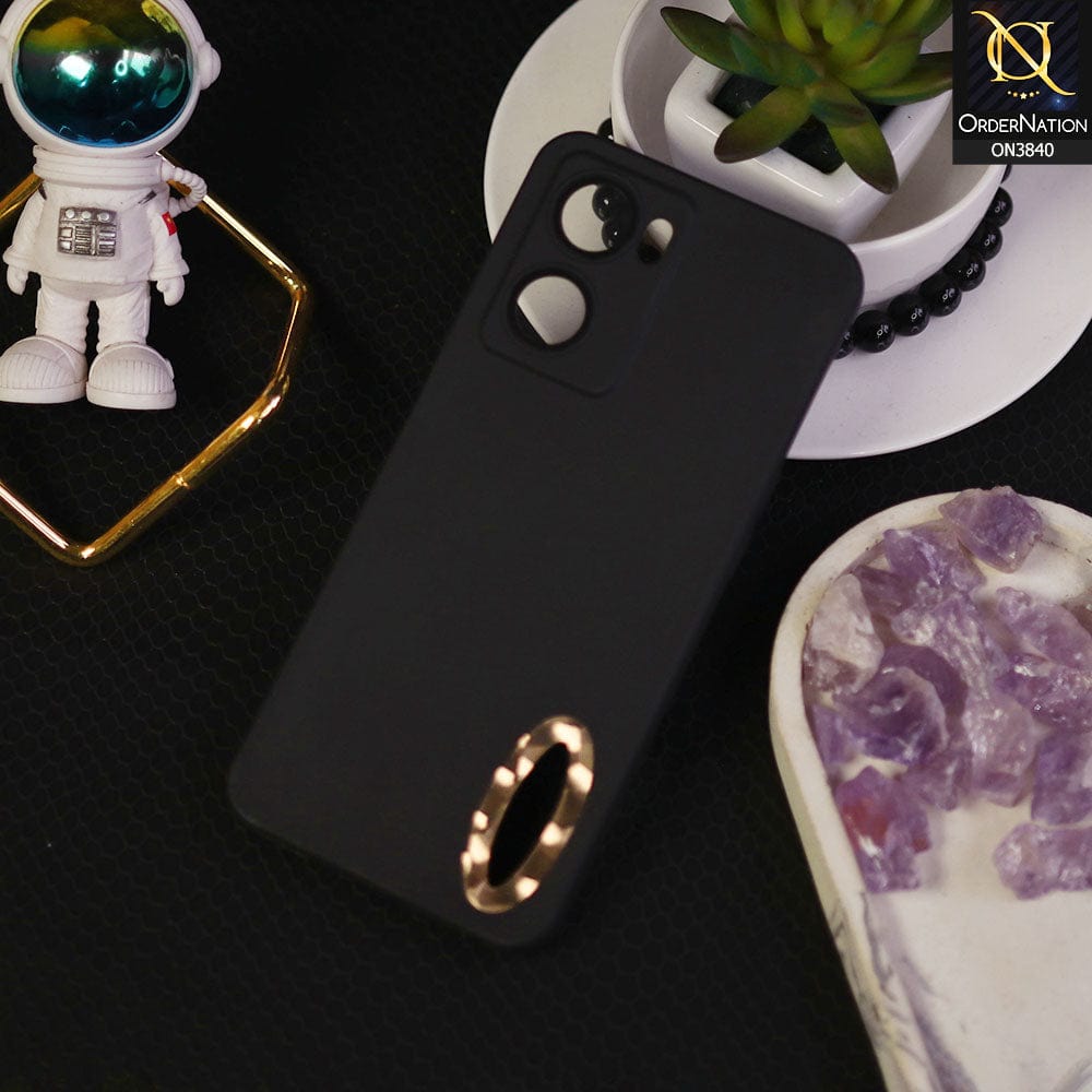 Oppo A77 4G Cover - Black - Soft Silicone Camera Lense Protector Chrome Logo Hole Case