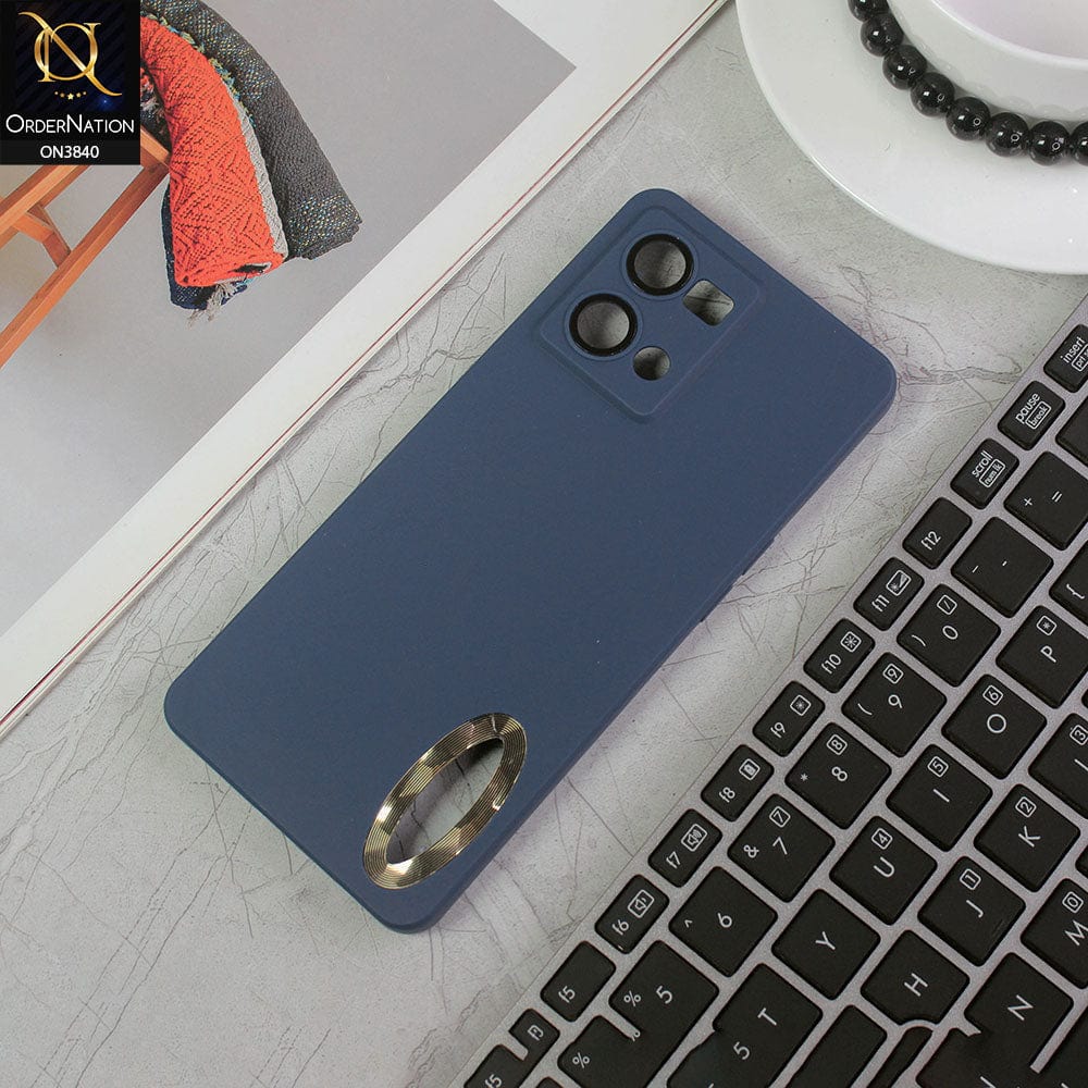 Oppo F21 Pro 4G Cover - Blue - Soft Silicone Camera Lense Protector Chrome Logo Hole Case