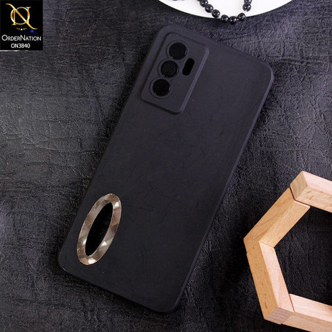 Vivo V23e Cover - Black - Soft Silicone Camera Lense Protector Chrome Logo Hole Case