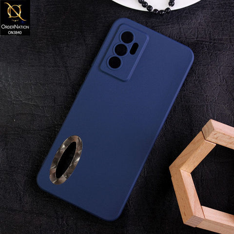 Vivo V23e Cover - Blue - Soft Silicone Camera Lense Protector Chrome Logo Hole Case