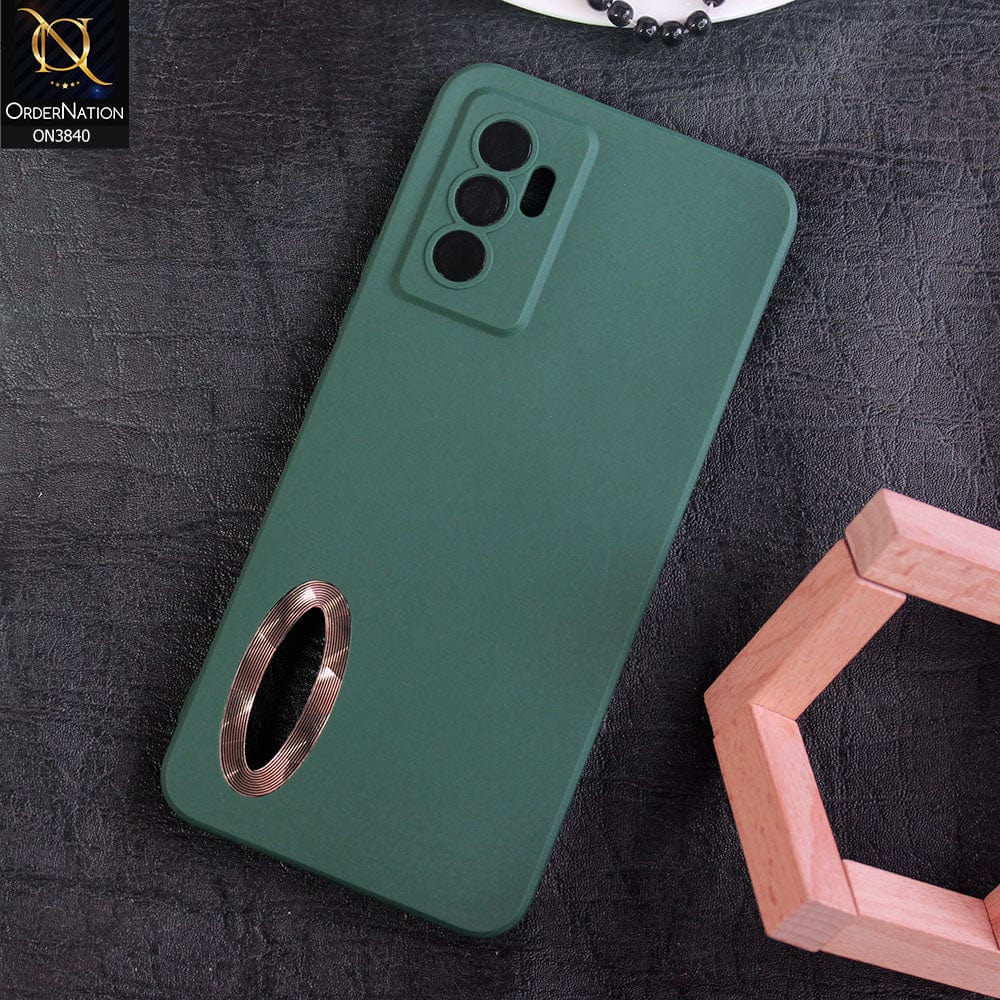 Vivo S10e Cover - Dark Green - Soft Silicone Camera Lense Protector Chrome Logo Hole Case