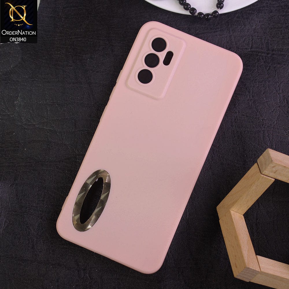 Vivo V23e Cover - Pink - Soft Silicone Camera Lense Protector Chrome Logo Hole Case