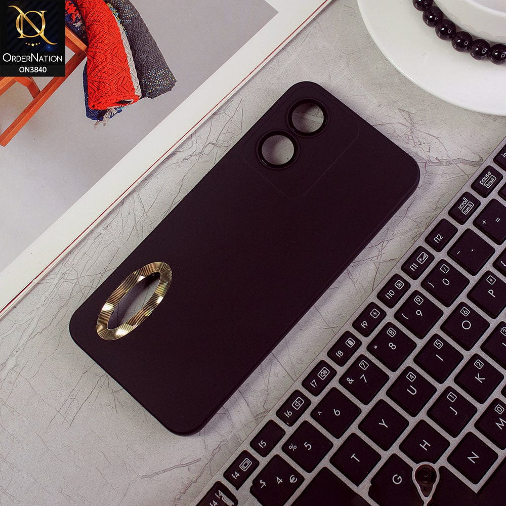 Vivo Y02s Cover - Black - Soft Silicone Camera Lense Protector Chrome Logo Hole Case