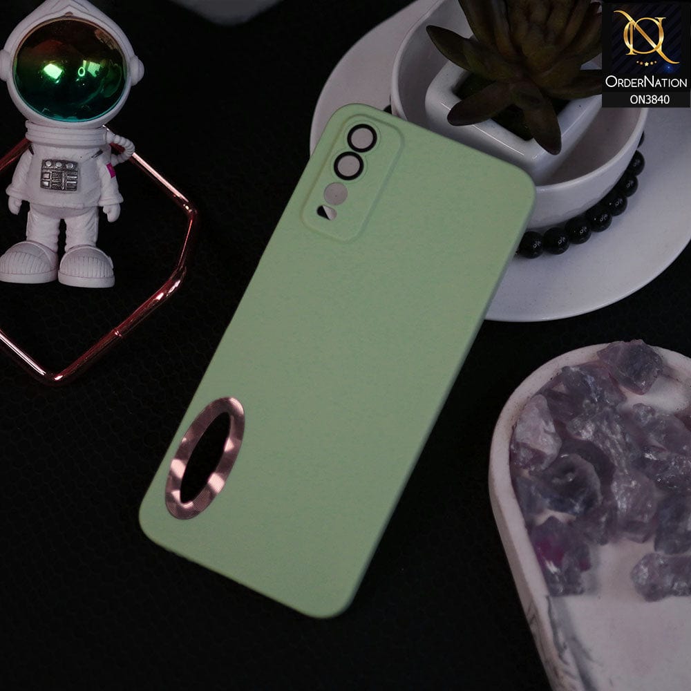 Vivo Y12s Cover - Light Green - Soft Silicone Camera Lense Protector Chrome Logo Hole Case