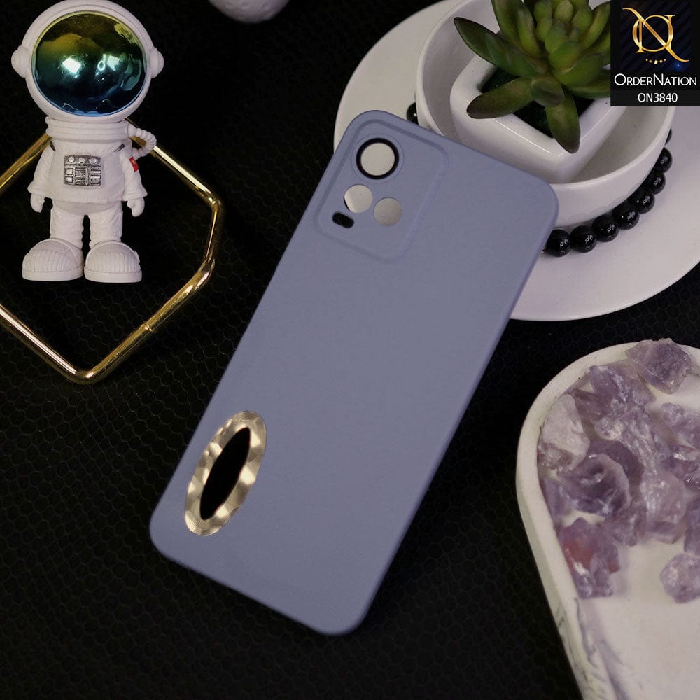 Vivo Y21 Cover - Stone Blue - Soft Silicone Camera Lense Protector Chrome Logo Hole Case