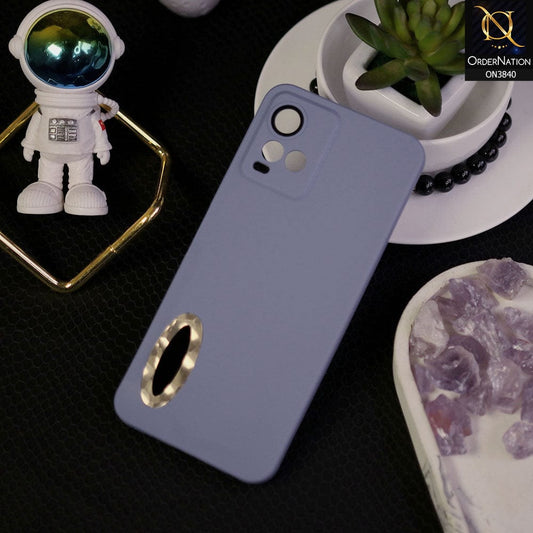 Vivo Y33t Cover - Stone Blue - Soft Silicone Camera Lense Protector Chrome Logo Hole Case