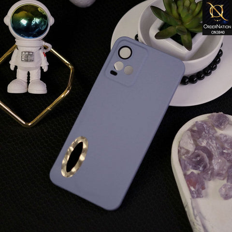 Vivo Y33t Cover - Stone Blue - Soft Silicone Camera Lense Protector Chrome Logo Hole Case