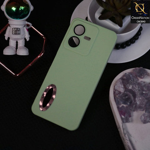 Vivo Y22 Cover - Light Green - Soft Silicone Camera Lense Protector Chrome Logo Hole Case