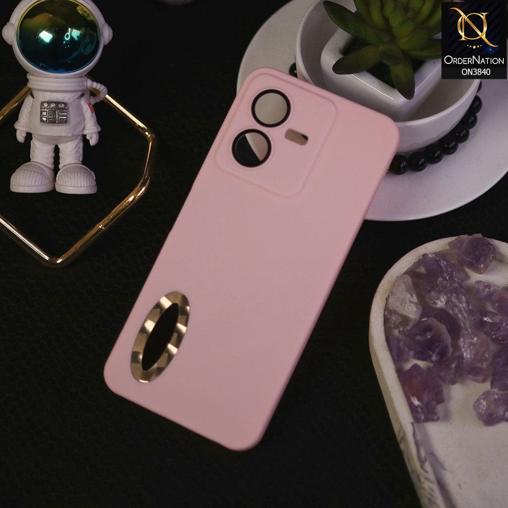 Vivo Y22 Cover - Pink - Soft Silicone Camera Lense Protector Chrome Logo Hole Case