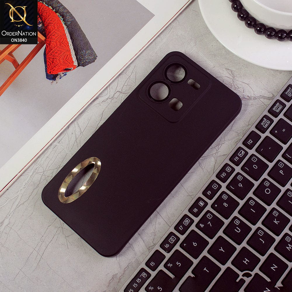 Vivo Y35 Cover - Black - Soft Silicone Camera Lense Protector Chrome Logo Hole Case