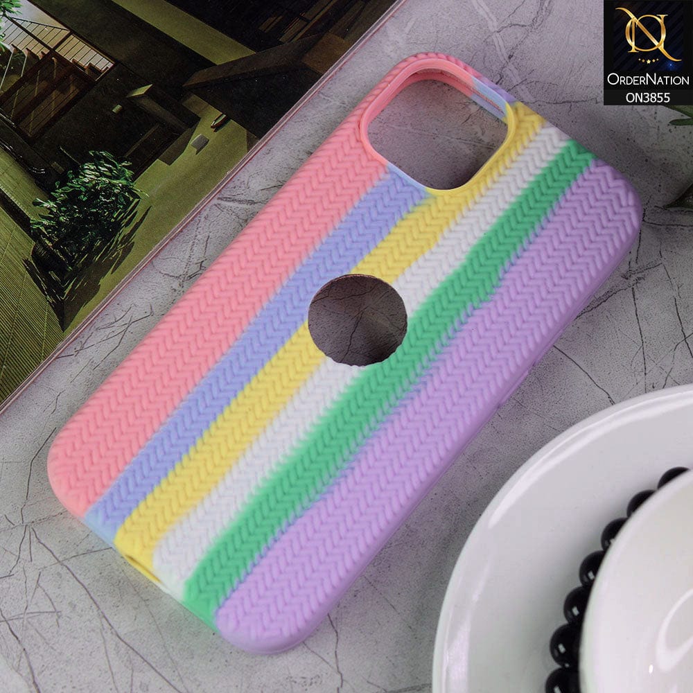 iPhone 13 Cover - Pink - New Ziggy Design Rainbow Series Soft Silicone Logo Hole Case