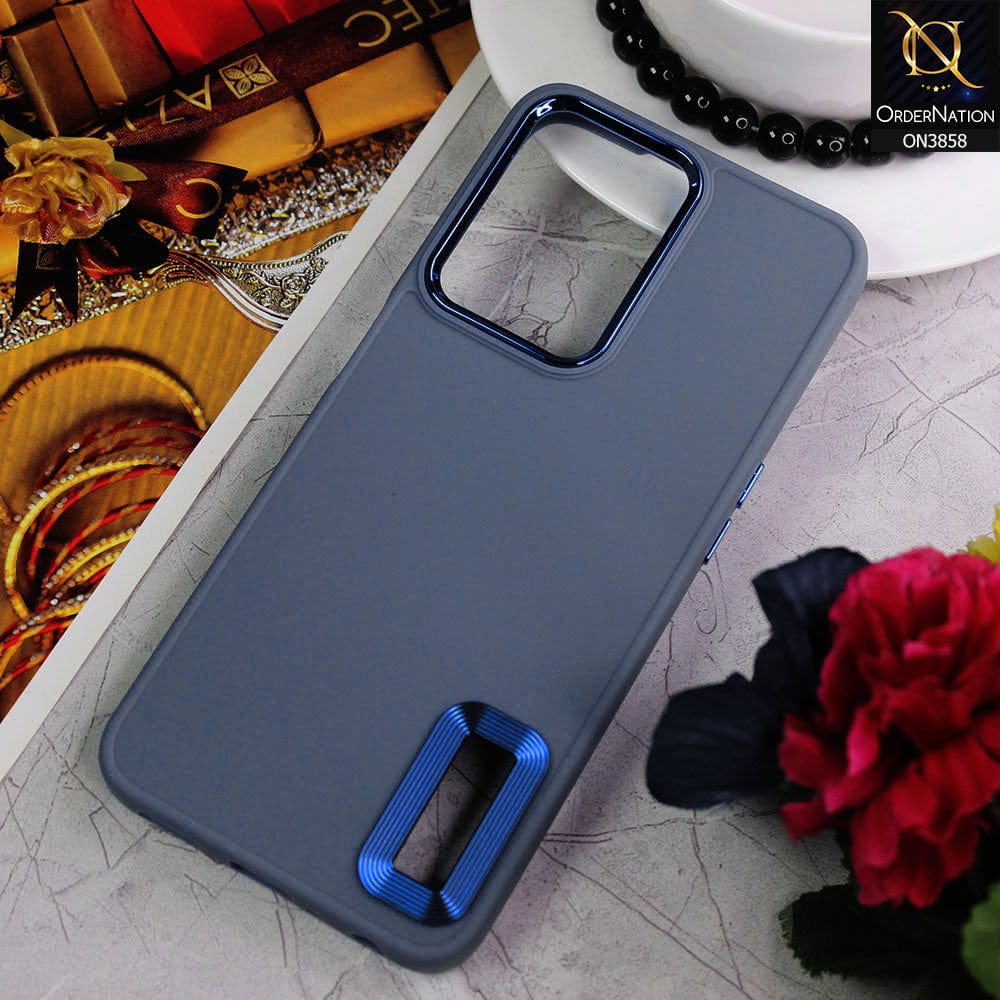 Oppo A57 4G 2022 Cover - Stone Blue - New Soft Silicone Electroplating Camera Ring Chrome Logo Hole Case