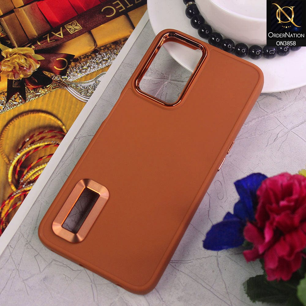 Oppo A36 Cover - Brown - New Soft Silicone Electroplating Camera Ring Chrome Logo Hole Case