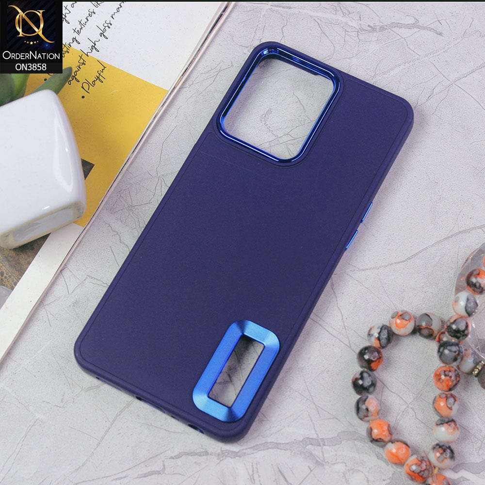 Oppo F21 Pro 4G Cover - Blue - New Soft Silicone Electroplating Camera Ring Chrome Logo Hole Case