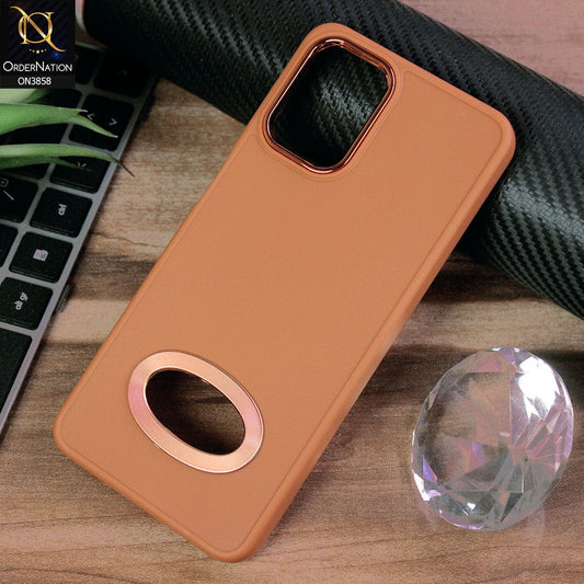 Samsung Galaxy A12 Cover - Brown - New Soft Silicone Electroplating Camera Ring Chrome Logo Hole Case