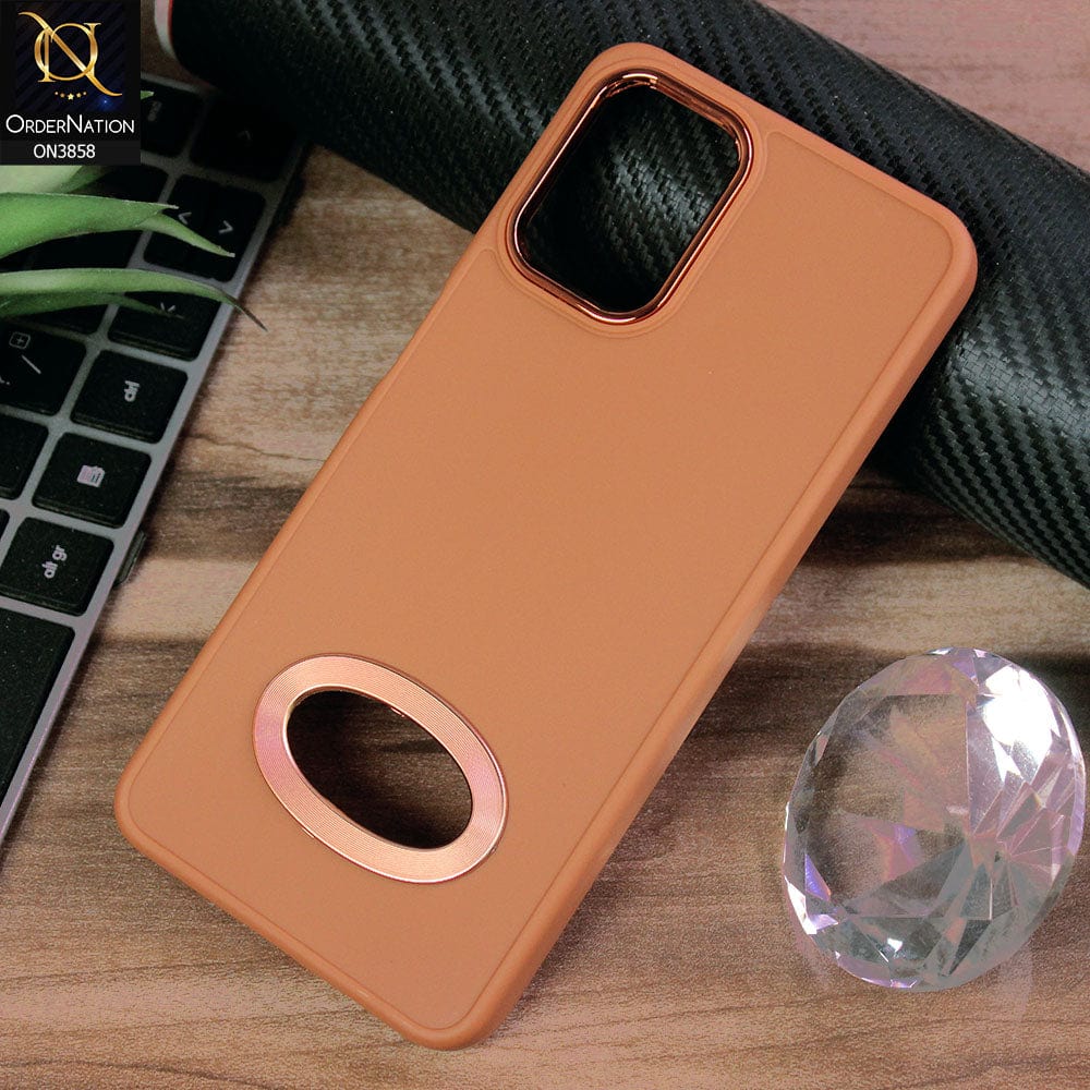 Samsung Galaxy A13 Cover - Brown - New Soft Silicone Electroplating Camera Ring Chrome Logo Hole Case