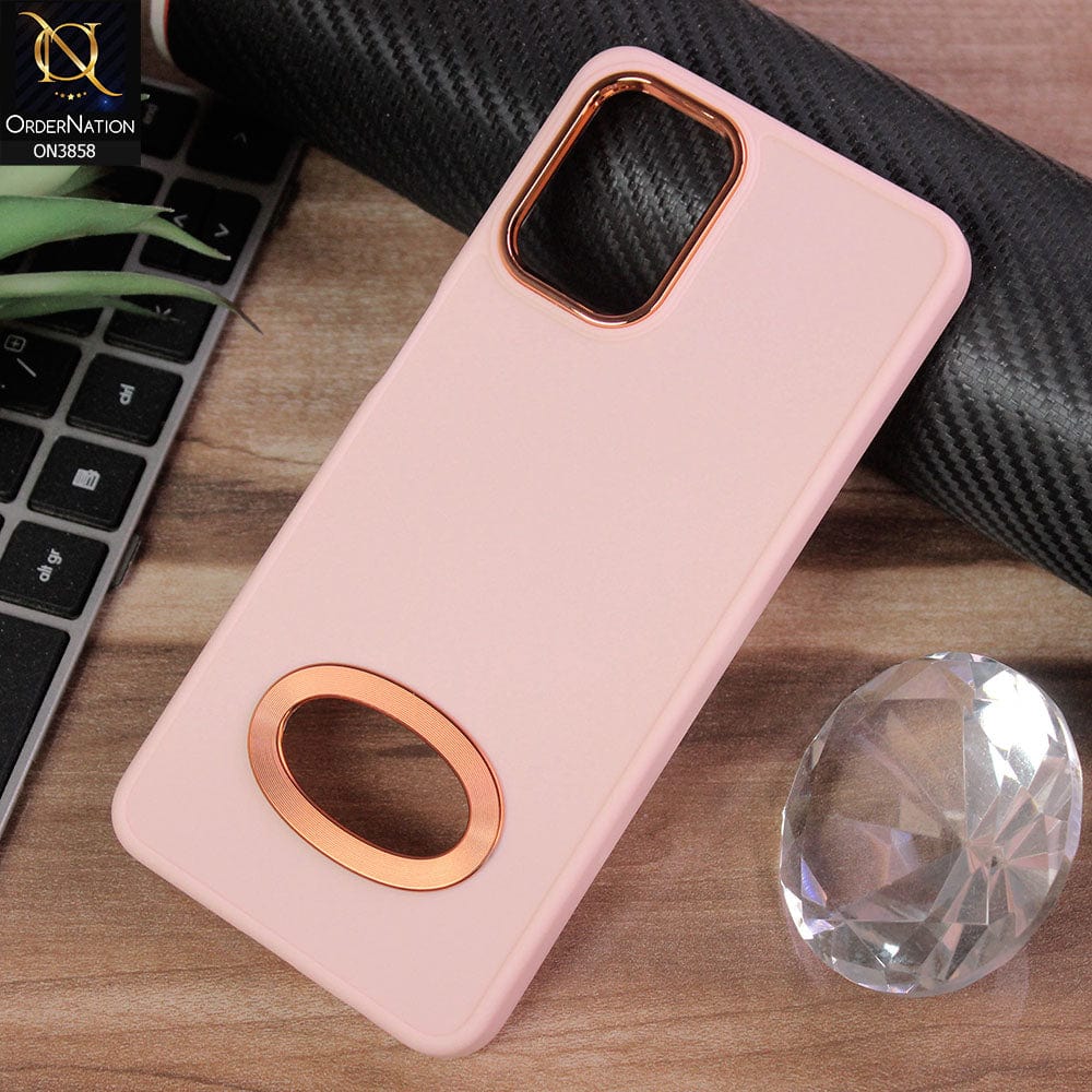 Samsung Galaxy A13 Cover - Pink - New Soft Silicone Electroplating Camera Ring Chrome Logo Hole Case