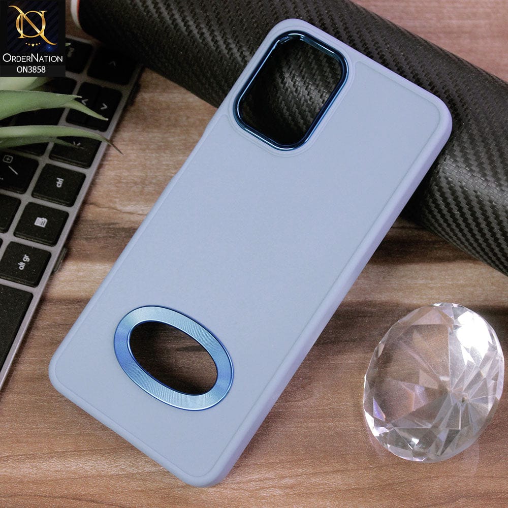 Samsung Galaxy A13 Cover - Stone Blue - New Soft Silicone Electroplating Camera Ring Chrome Logo Hole Case