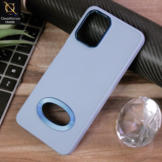 Samsung Galaxy A52 Cover - Stone Blue - New Soft Silicone Electroplating Camera Ring Chrome Logo Hole Case