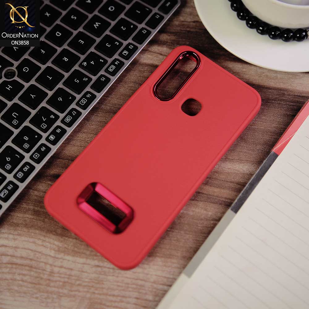 Vivo Y17 Cover - Red -  New Soft Silicone Electroplating Camera Ring Chrome Logo Hole Case