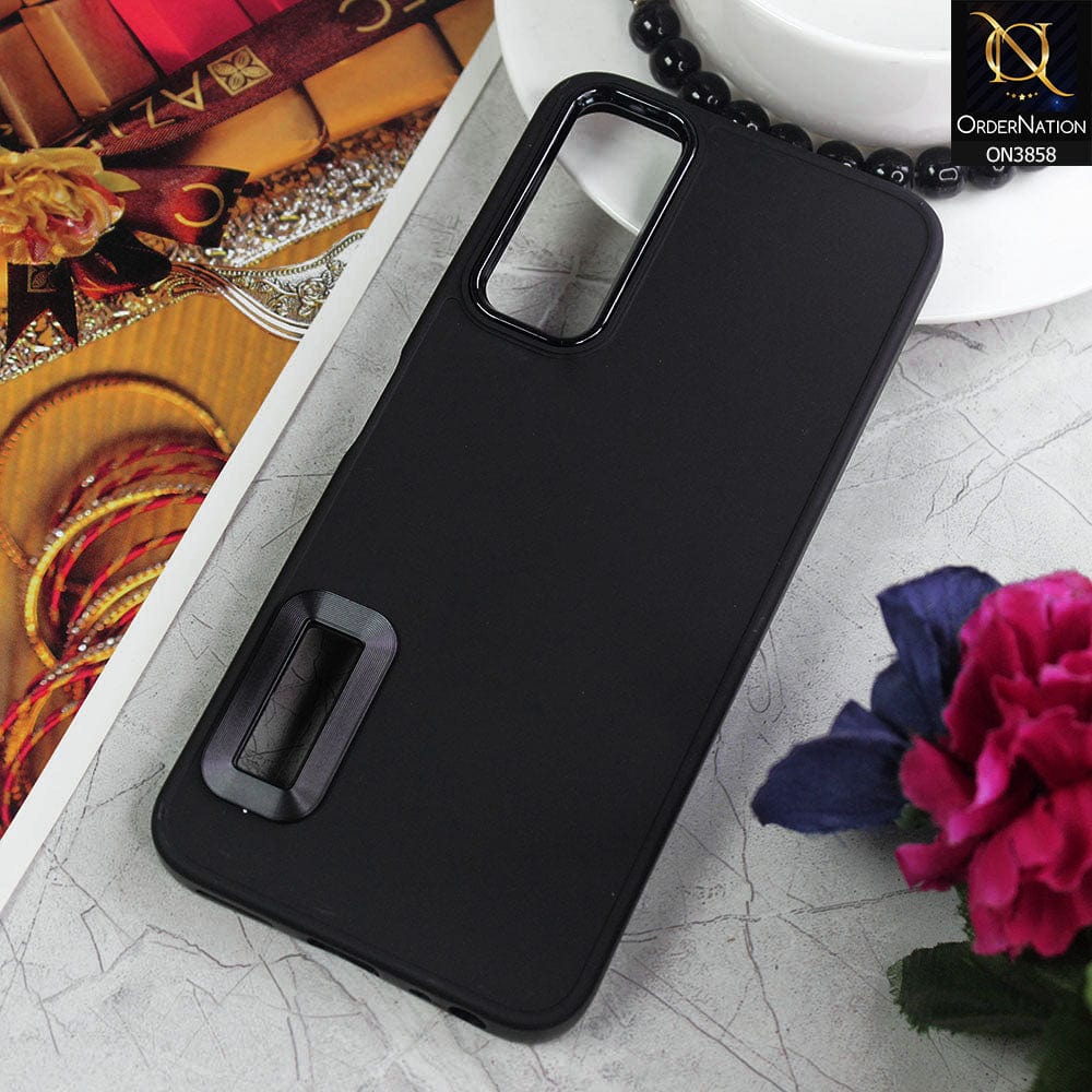 Vivo Y20T Cover - Black - New Soft Silicone Electroplating Camera Ring Chrome Logo Hole Case