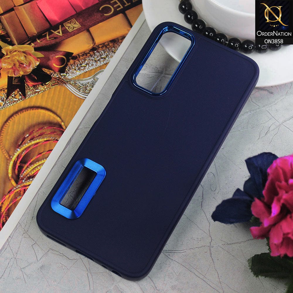 Vivo Y20i Cover - Blue - New Soft Silicone Electroplating Camera Ring Chrome Logo Hole Case