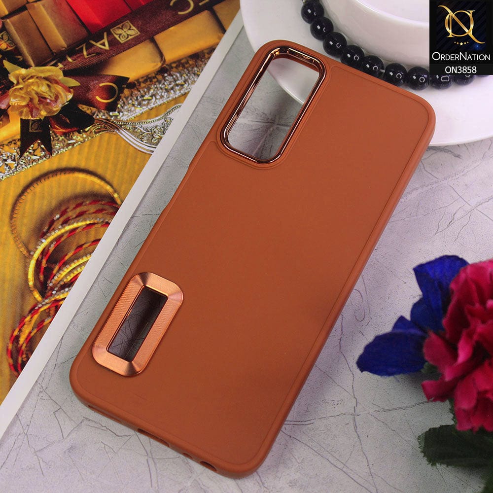 Vivo Y12a Cover - Brown - New Soft Silicone Electroplating Camera Ring Chrome Logo Hole Case