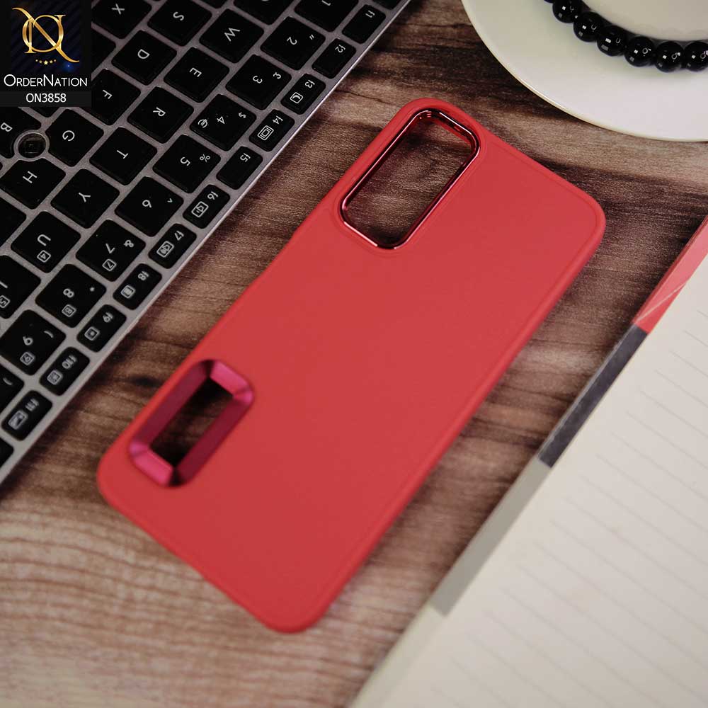 Vivo Y11s Cover - Red -  New Soft Silicone Electroplating Camera Ring Chrome Logo Hole Case