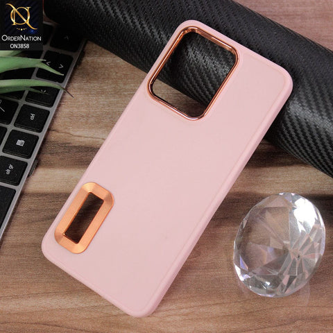 Vivo Y33s Cover - Pink - New Soft Silicone Electroplating Camera Ring Chrome Logo Hole Case