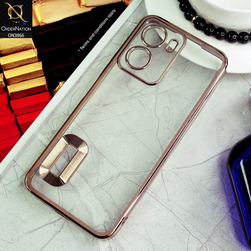 Vivo Y02s Cover - Golden - Electroplating Borders Chrome Logo Hole Soft Silicone Camera Bumper Case