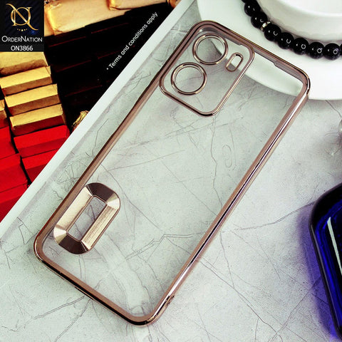 Vivo Y02s Cover - Golden - Electroplating Borders Chrome Logo Hole Soft Silicone Camera Bumper Case