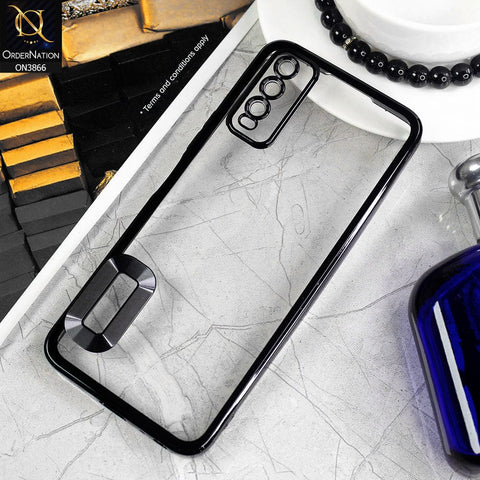 Vivo Y20a Cover - Black - Electroplating Borders Chrome Logo Hole Soft Silicone Camera Bumper Case