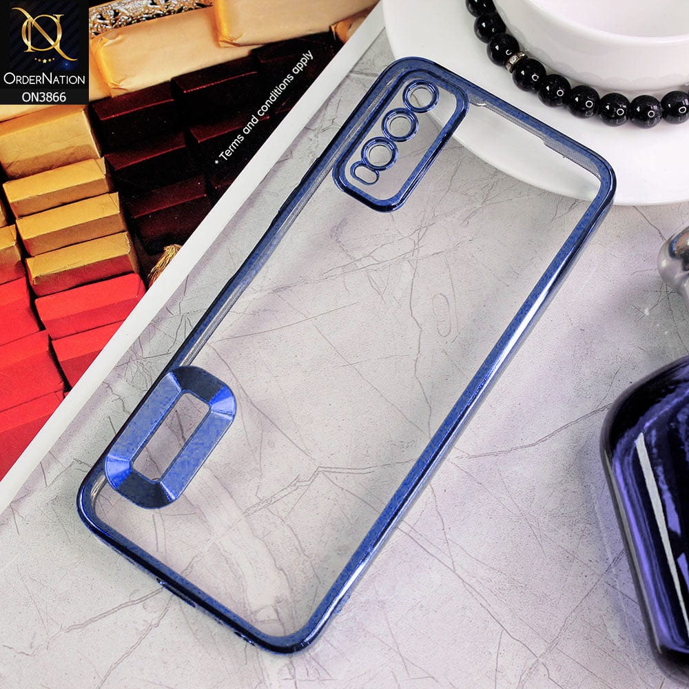 Vivo Y20a Cover - Blue - Electroplating Borders Chrome Logo Hole Soft Silicone Camera Bumper Case