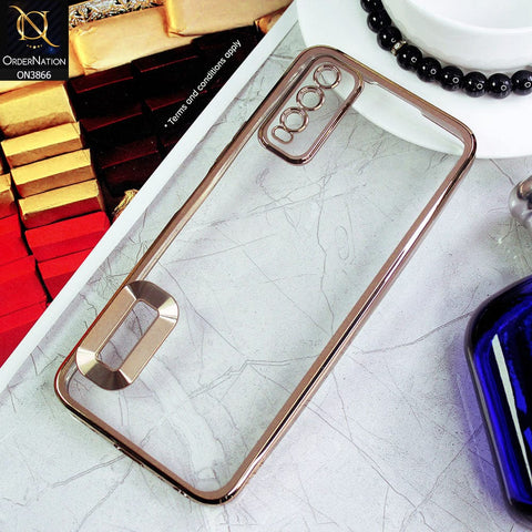 Vivo Y20a Cover - Golden - Electroplating Borders Chrome Logo Hole Soft Silicone Camera Bumper Case