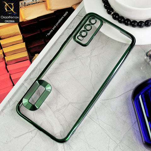 Vivo Y20s Cover - Green - Electroplating Borders Chrome Logo Hole Soft Silicone Camera Bumper Case