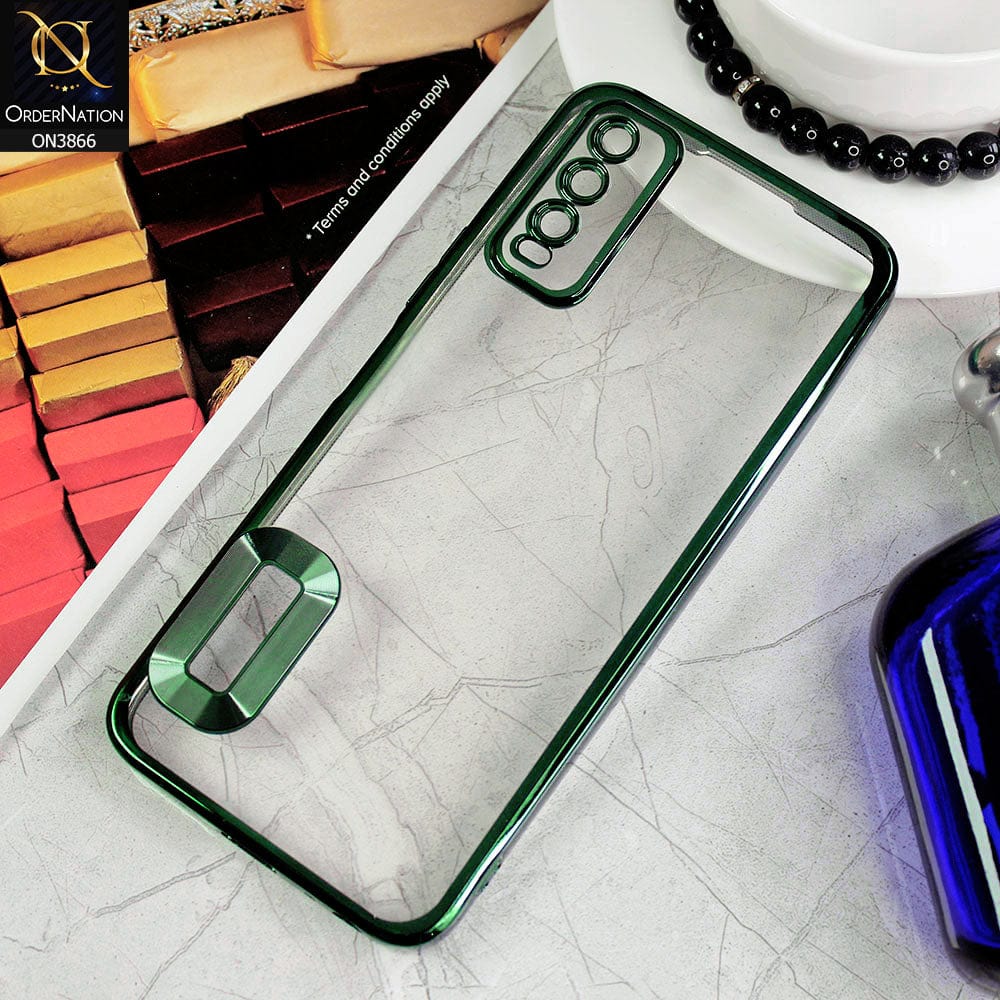 Vivo Y12a Cover - Green - Electroplating Borders Chrome Logo Hole Soft Silicone Camera Bumper Case