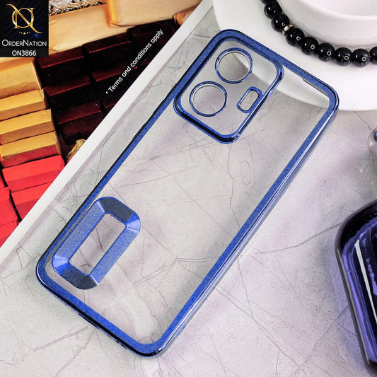 Vivo S15e Cover - Blue - Electroplating Borders Chrome Logo Hole Soft Silicone Camera Bumper Case