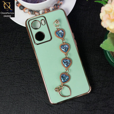 Oppo A57 4G 2022 Cover - Sea Green - New Electroplating Silk Shiny Camera Bumper Soft Case With Heart Chain Holder