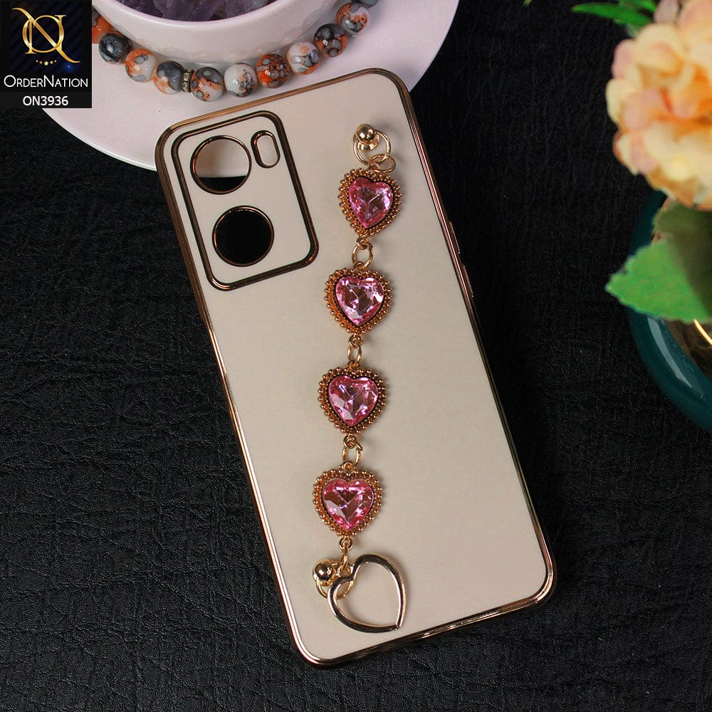 Oppo A57 4G 2022 Cover - Skin - New Electroplating Silk Shiny Camera Bumper Soft Case With Heart Chain Holder