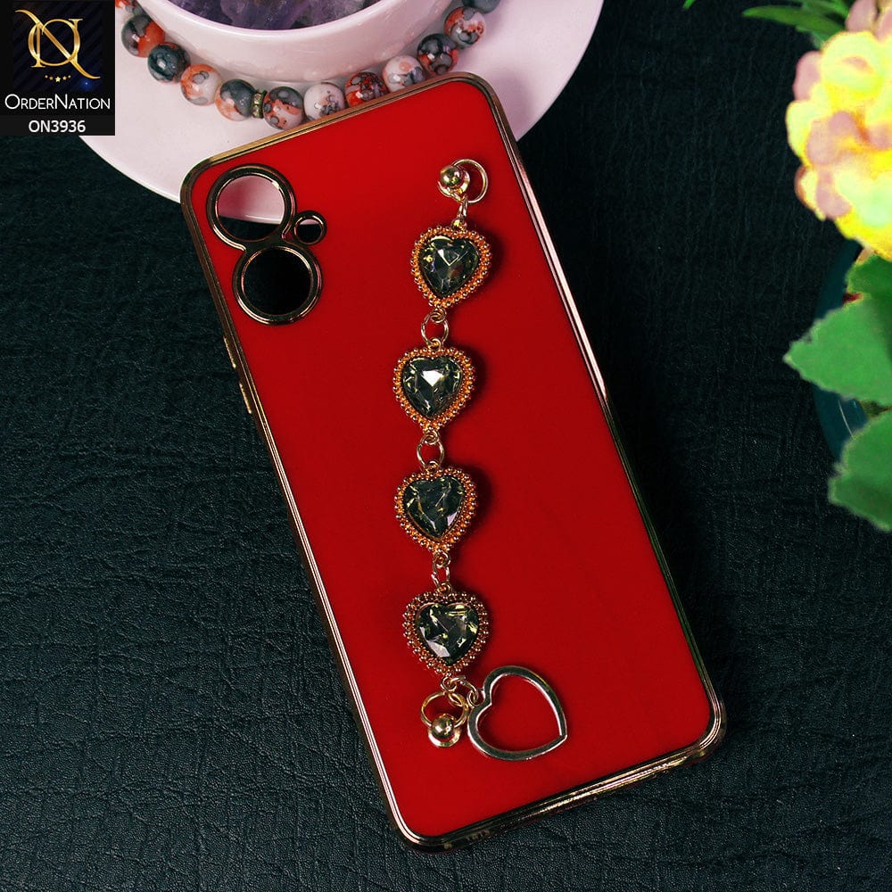 Tecno Camon 19 Neo Cover - Red - New Electroplating Silk Shiny Camera Bumper Soft Case With Heart Chain Holder