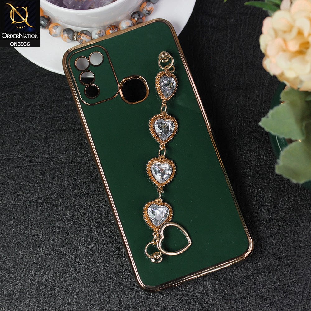 Infinix Hot 10 Play Cover - Green - New Electroplating Silk Shiny Camera Bumper Soft Case With Heart Chain Holder