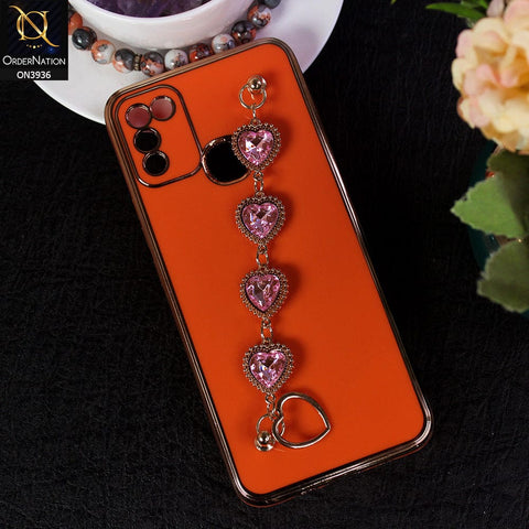 Infinix Hot 11 Play Cover - Orange - New Electroplating Silk Shiny Camera Bumper Soft Case With Heart Chain Holder