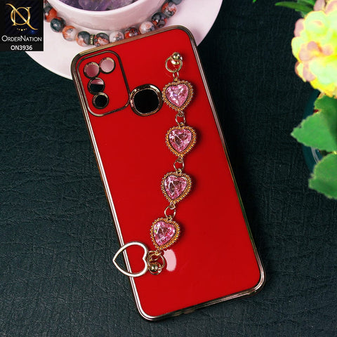 Infinix Hot 11 Play Cover - Red - New Electroplating Silk Shiny Camera Bumper Soft Case With Heart Chain Holder