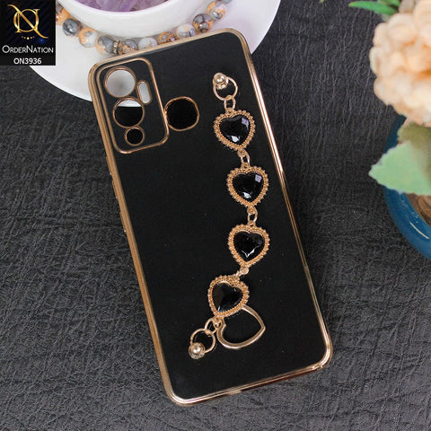 Infinix Hot 12 Play Cover - Black - New Electroplating Silk Shiny Camera Bumper Soft Case With Heart Chain Holder