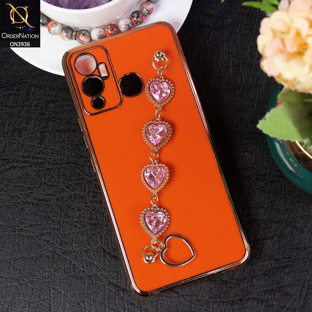 Infinix Hot 12 Play Cover - Orange - New Electroplating Silk Shiny Camera Bumper Soft Case With Heart Chain Holder