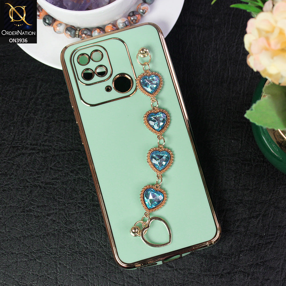 Xiaomi Redmi 10C Cover - Sea Green - New Electroplating Silk Shiny Camera Bumper Soft Case With Heart Chain Holder